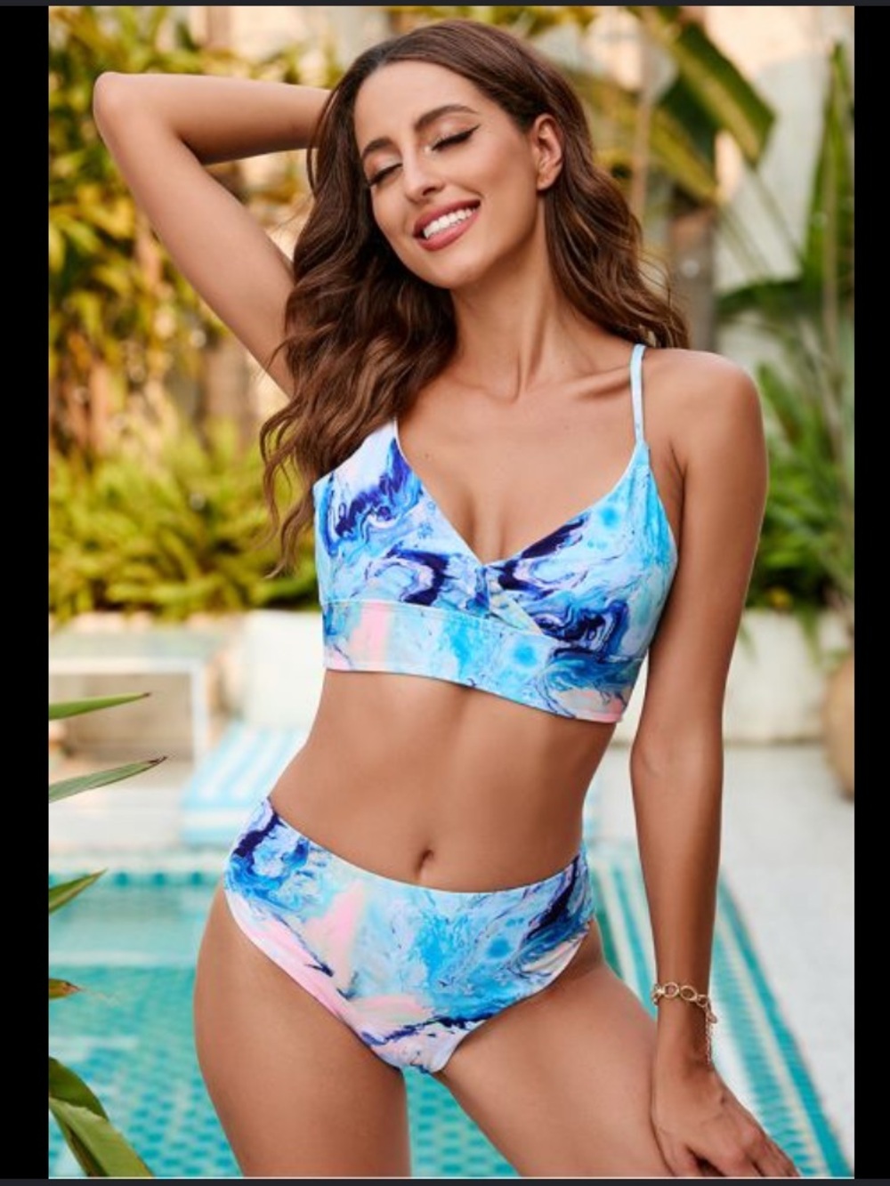 SHEIN Blue Pink Swirl Print Tankini Bikini Set Boho Retro Medium